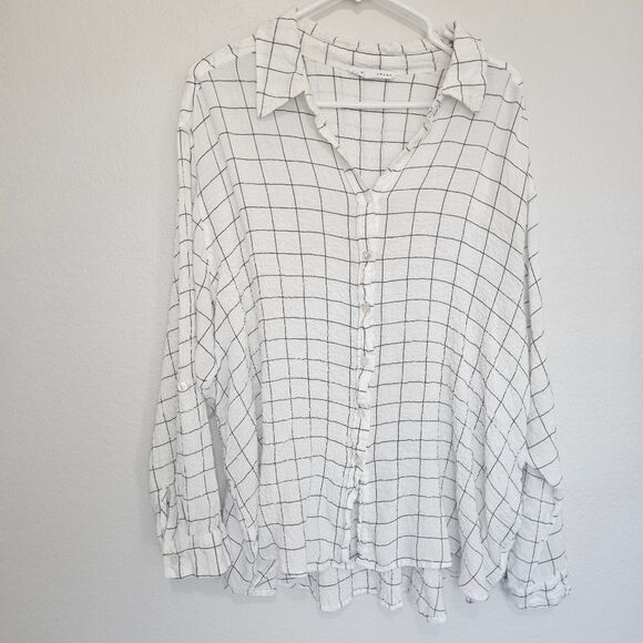 Jane and Delancey Tops - Jane + Delancey | Crinkle Window Pane Checkered Button Down Top, Womens 2X